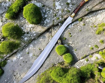 Hand Forged Scimitar Sword with Sheath, Carbon Steel Curved Blade, Medieval Decorative Sword, Cosplay Display Gift for Him