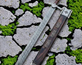 Hand Forged Crusader Sword | Damascus Steel Medieval Knight Sword with Scabbard | Historical Replica | Groomsmen Gift | Christmas Gift