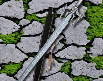 Handmade Batman Inspired Damascus Sword Medieval Replica Sword Fantasy Cosplay Sword Decorated Longsword Personalized Gift