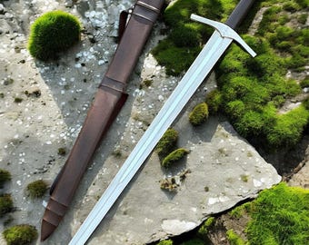 Hand Forged Medieval Long Sword with Scabbard, Custom Engraved Viking Sword, Carbon Steel Decorative Sword, Gift for Him