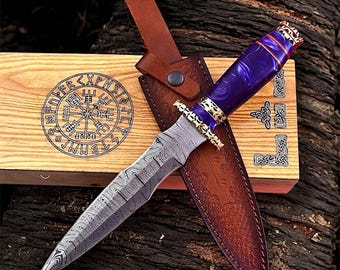 Hand Forged Damascus Steel Athame Dagger, Custom Knife with Sheath, Personalized Dagger Knife, Damascus Knife Gift, Anniversary Gift for Him