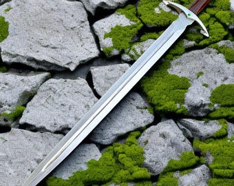 Hand Forged Carbon Steel Medieval Longsword | Emerald Accent Guard | Rosewood Handle | Sword with Sheath | Wall Decor Gift for Him