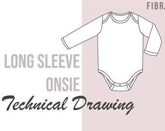 Baby Onesie Long Sleeve Technical Drawing - Fashion Flat