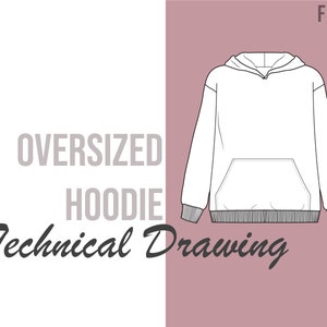 Oversized Hoodie Technical Drawing - Fashion Flat