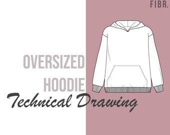 Oversized Hoodie Technical Drawing - Fashion Flat