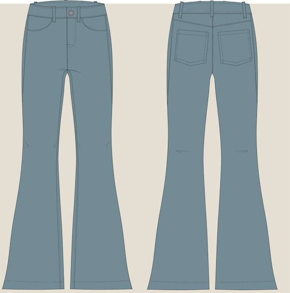 Flared Jeans Technical Drawing