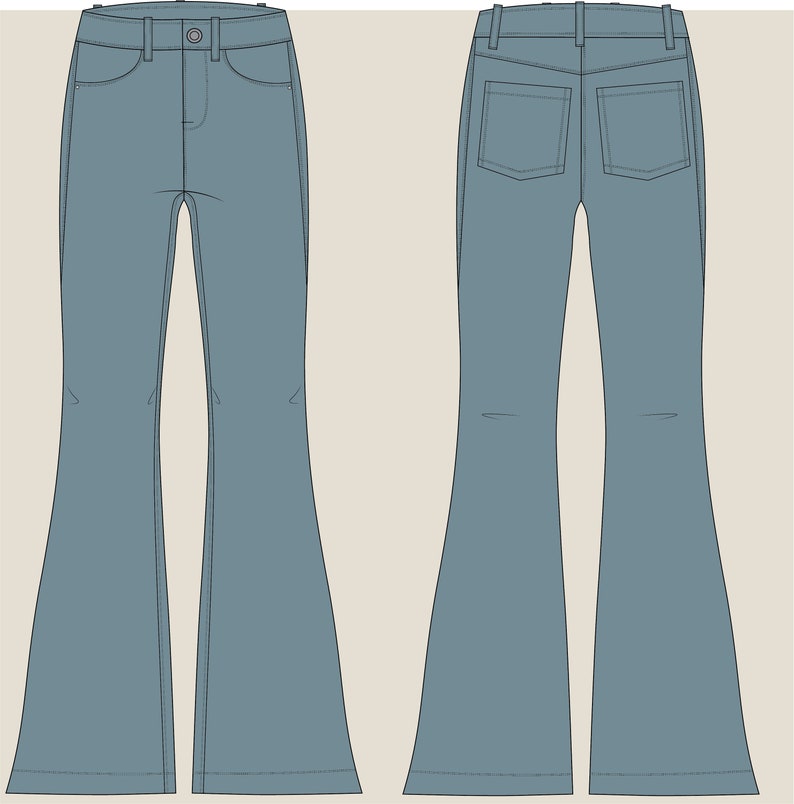 Flared Jeans Technical Drawing - Etsy