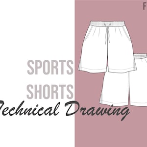 Sports Shorts Fashion Vector - Technical Drawing