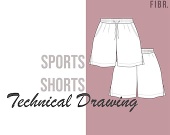 Sports Shorts Fashion Vector - Technical Drawing - Etsy