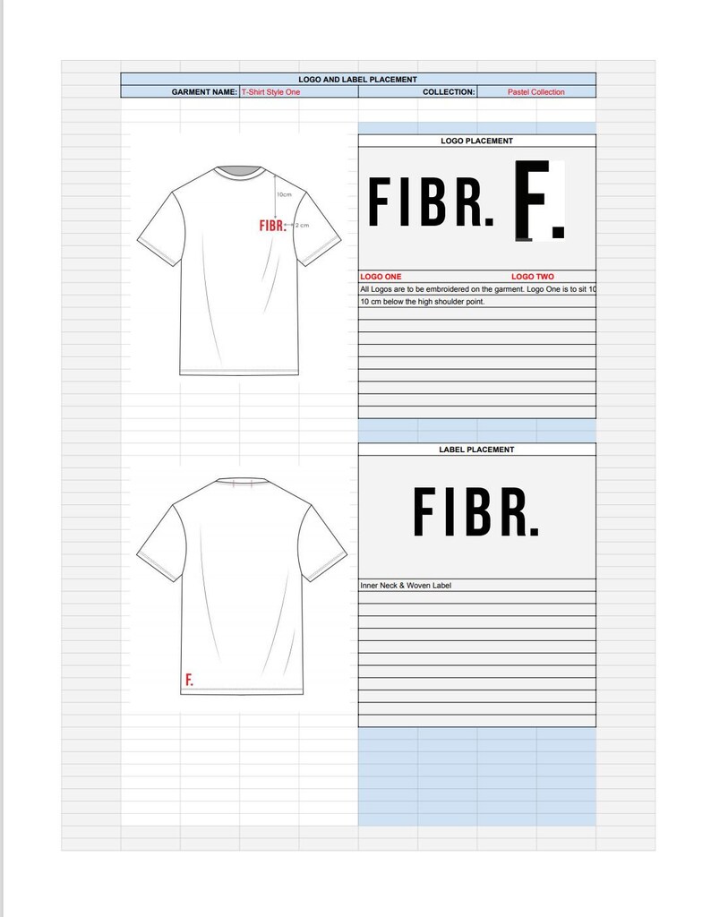 May include: A white t-shirt with a black embroidered logo that says "FIBR. F." on the front and a black embroidered logo that says "FIBR." on the back. The t-shirt also has a woven label that says "FIBR." on the inside neck.