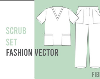 Medical Scrubs Technical Drawing - Fashion Flat