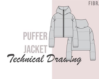 Puffer Jacket Fashion Flat - Technical Drawing Download