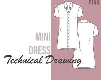 Mini Dress Technical Drawing- Fashion Vector
