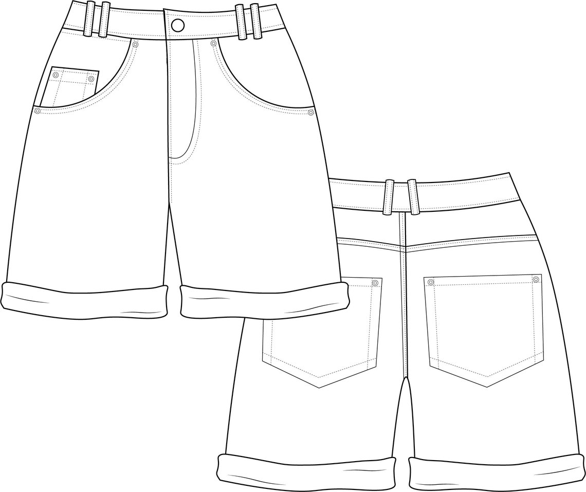 Denim Shorts Technical Drawing Fashion Flat - Etsy