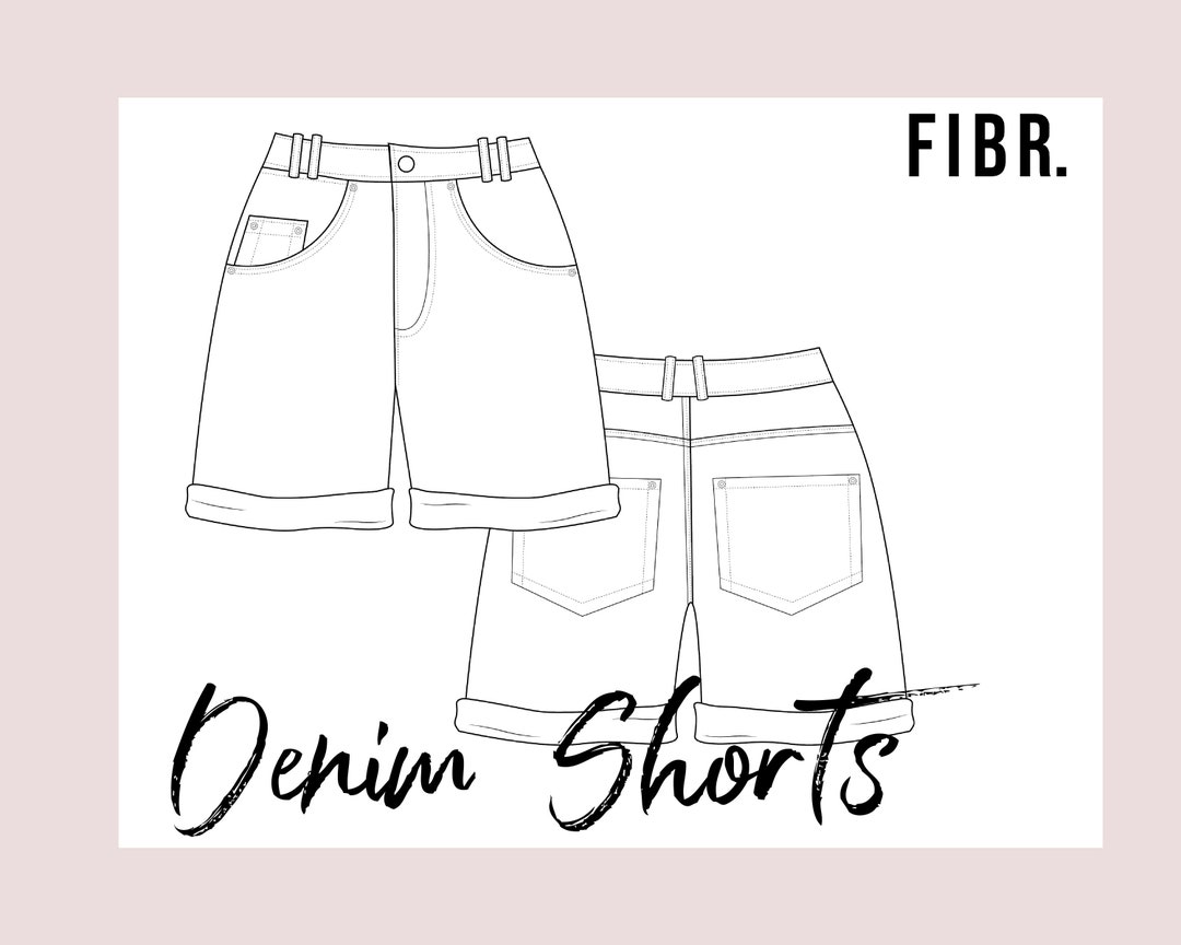 パンツ SZ Blockprints Checked Drawing Shorts Denim Shorts Technical Drawing - Fashion Flat - Etsy