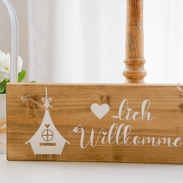 Wooden sign Welcome, Welcome sign, Door sign, Wooden sign with motif, Garden sign, House sign, Gift