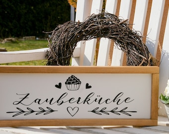 Holzschild mit Cupcake Motiv, Zauberküche, Küchenschild, Landhaus Schild, Farmhouse Stil, Küchendeko, Geschenk, Holzschild mit Motiv