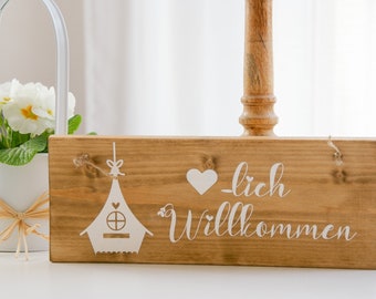 Holzschild Willkommen, Willkommensschild, Türschild, Holzschild mit Motiv, Gartenschild, Hausschild, Geschenk