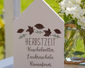 Holzhaus Herbst ''Herbstzeit ...'', Herbstdeko, Herbstschild, Landhausdeko, Farmhouse Schild, Dekohaus, Holzhäuschen