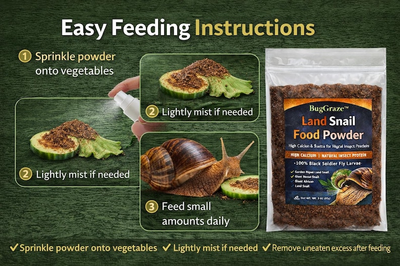 High Calcium Land Snail Food Powder | Natural BSFL Protein for Pet ...