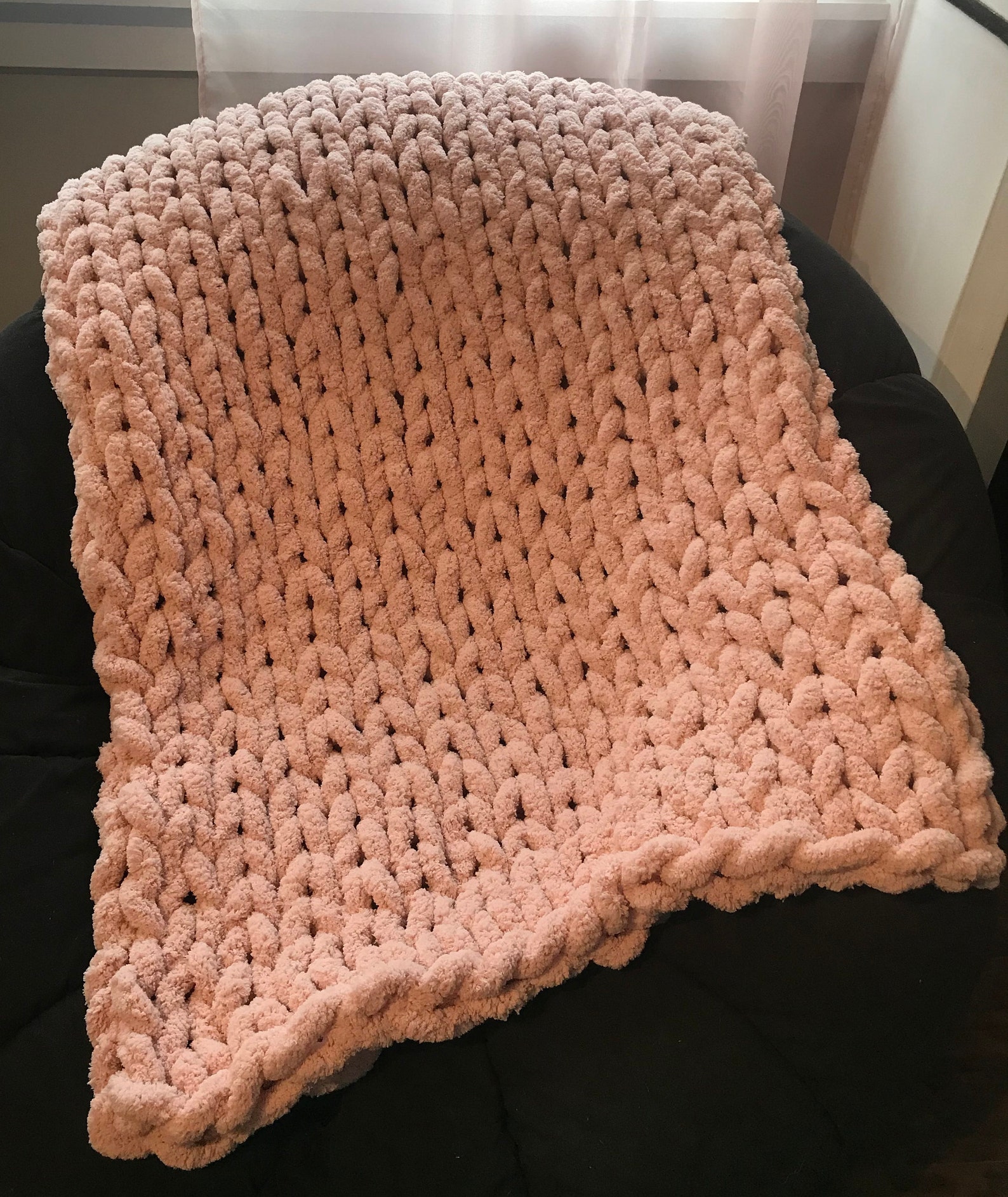 Chunky Knit Blanket Jumbo Chenille Yarn Arm Knit Blanket Etsy Canada