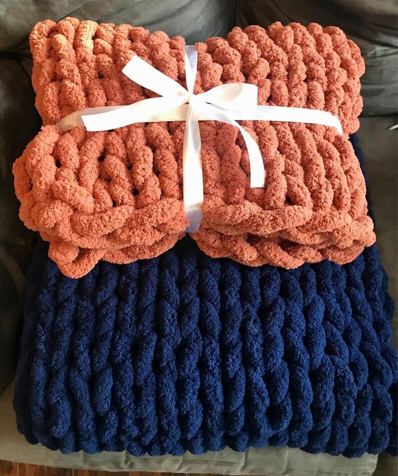 Chunky Knit Blanket Jumbo Chenille Yarn Arm Knit Blanket Etsy Canada