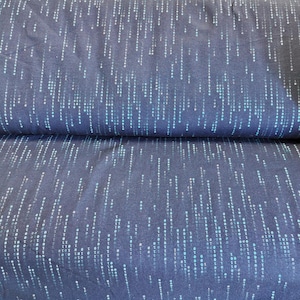 Pode incluir: Um tecido azul escuro com um padrão repetitivo de círculos azuis claros dispostos em linhas verticais.