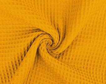 Waffle pique plain, ochre yellow - 100% cotton fabric