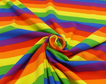 Remnant: Cotton jersey fabric print - rainbow stripes colorful/multicolor (wide); approx. 0.25 m