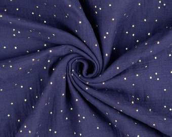 Cotton muslin fabric with glitter elements navy blue