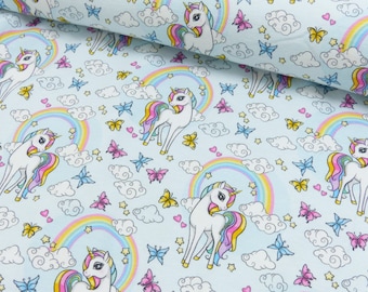 Cotton Jersey Fabric Digital Print Unicorn Flowers Rainbow Clouds Butterflies | by Heart Touched | New collection 2024