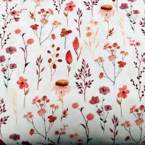 Remnants: Cotton jersey fabric, digital print, nature, spring meadow; approx. 0.5 m + 1.3 m