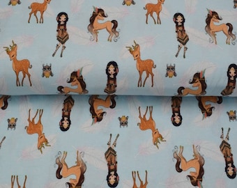 Jersey fabric "Sweet, wild & free" Indian horse deer owl | KATINOH