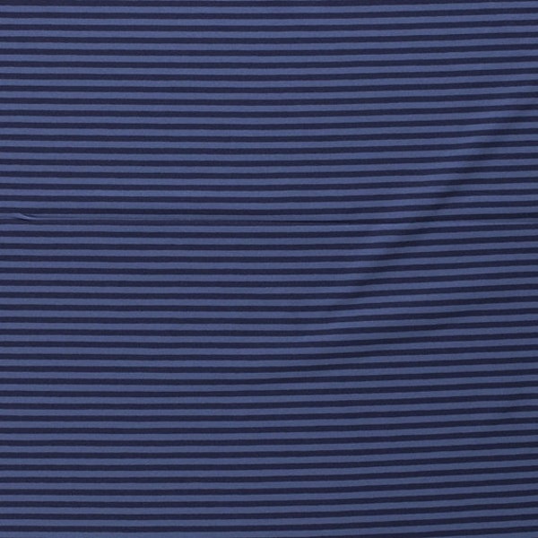 Baumwolljersey Stoff in jeansblau mit dunkelblauen Streifen