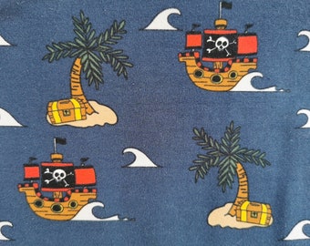 Cotton jersey print pirate ship island navy blue