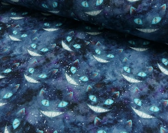 Remnant: soft & warm alpine fleece fabric &quot;Cheerful Cat&quot; melange navy blue; approx. 0.7 m