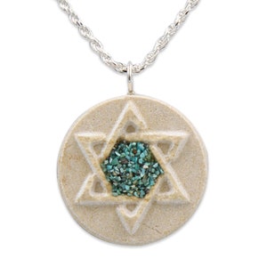 David star 925 silver pendant fill with genuine Turquoise stone small fracture,Israeli jewelry,judaica jewelry,silver necklace