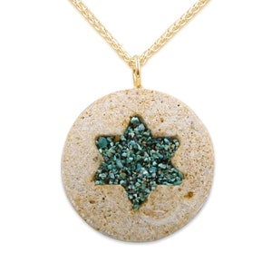 David star 14K gold pendant with genuine Turquoise stone small fracture,Israeli jewelry, judaica,Kabbala,Gold Jerusalem stone pendant