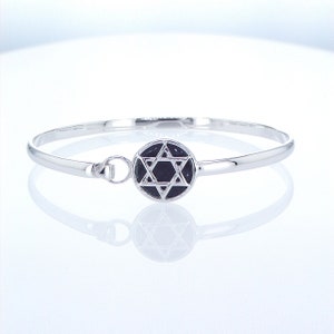 star of david silver bracelet, Onyx bracelet, silver braclet, silver bangel, handmade jewelry,gift for her, judaica braclet