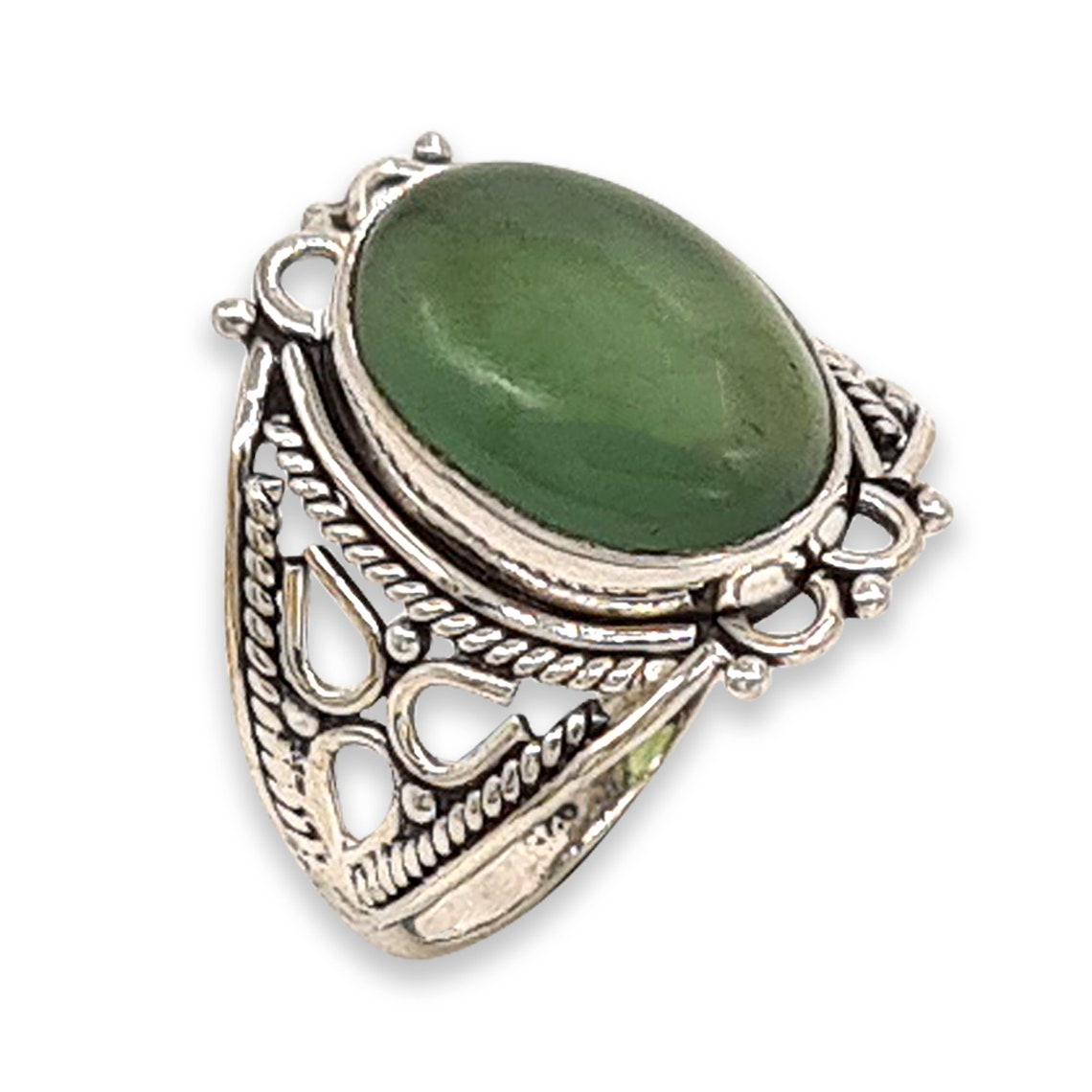 Green Jade Silver Ring, Gemstone Ring, Ring for Her, Statement Ring ...