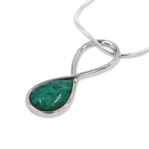 Pendentif argenté en pierre d’Eilat, collier de pierre gemme, pendentif infini, collier de déclaration, bijoux faits main, collier unique pour la femme, pendentif de lunette