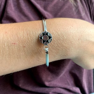 star of david silver bracelet, onyx stone bracelet, silver bracelet, silver bangel, handmade jewelry, gift for her,judaica braclet