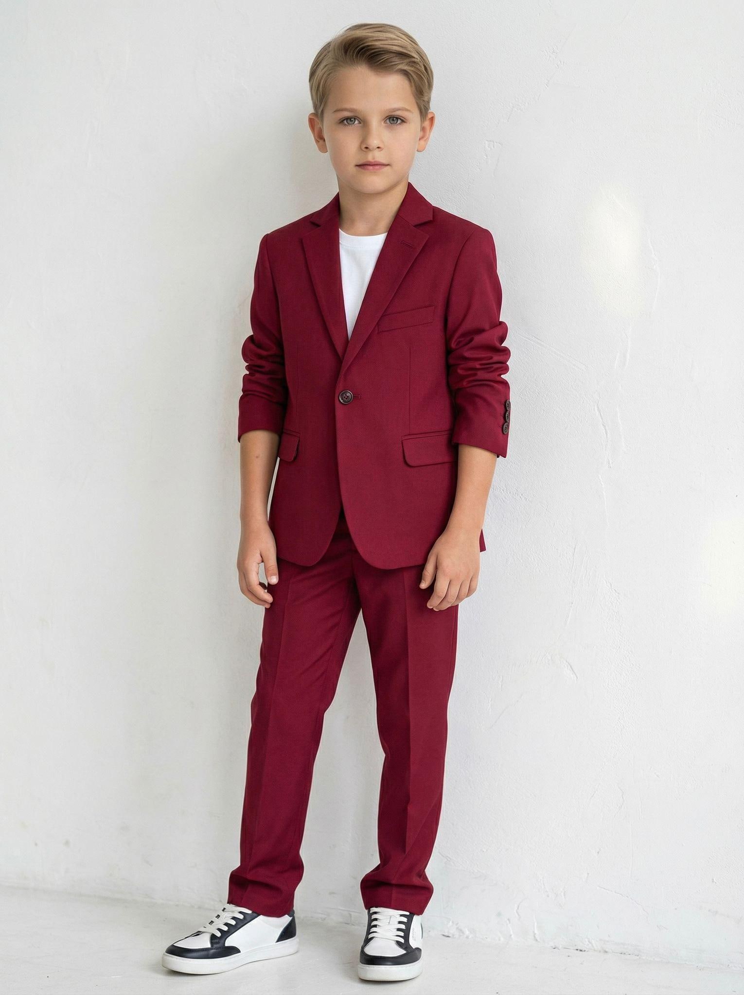 boys burgundy dress shirt Kid's Cotton Monogram Digital Print Burgundy Dress Shirt 4 / Burgundy main image 0
