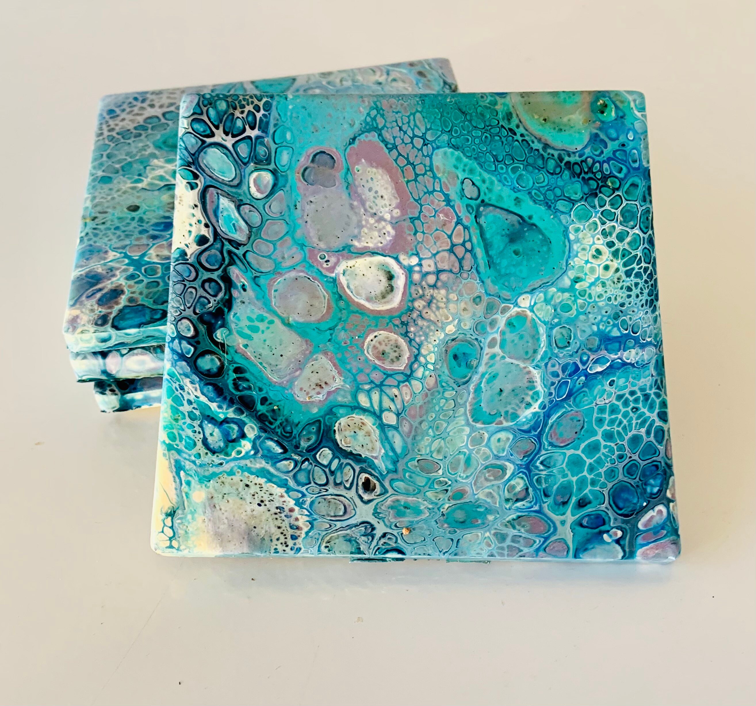 Set of Four Acrylic Pour Coasters Etsy