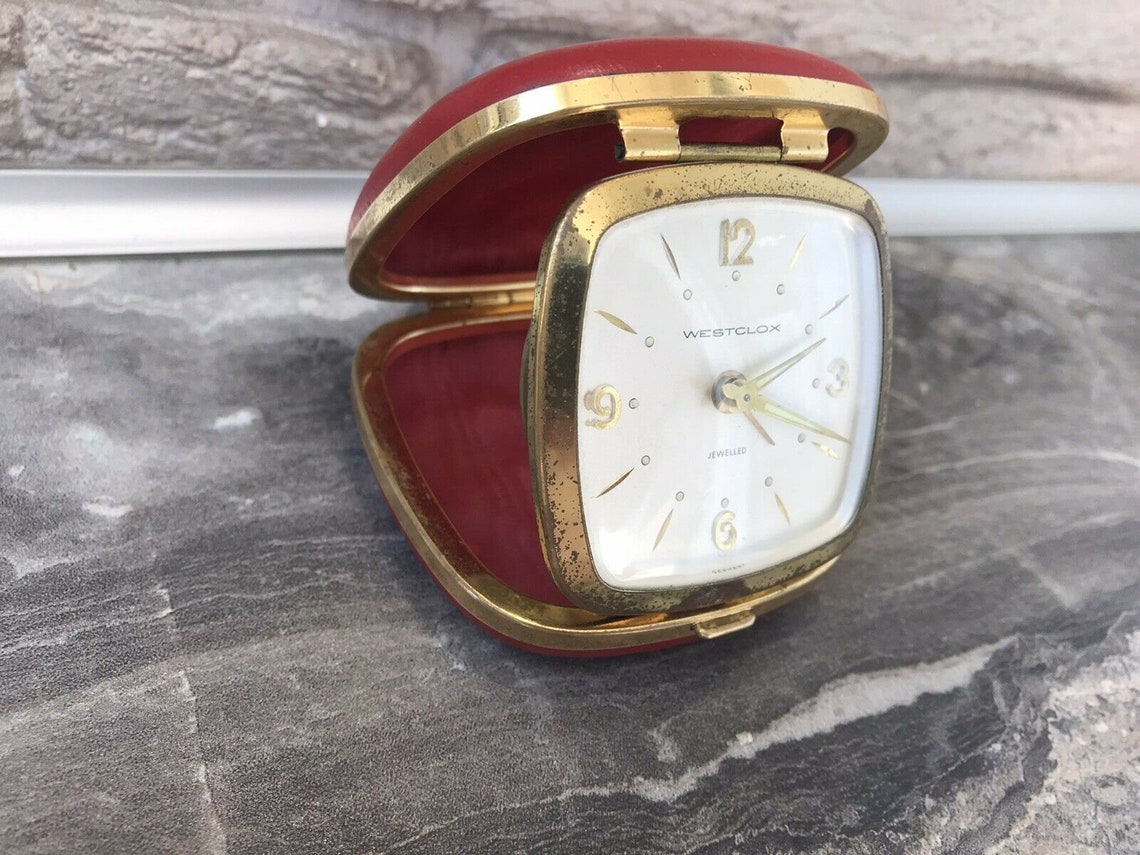 Vintage Travel Alarm Clock WESTCLOX Germany 1950s Red Leather Etsy