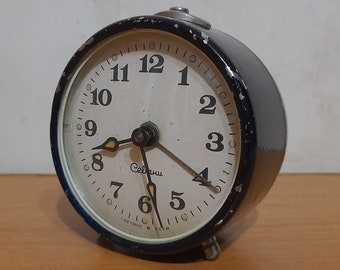 Vintage Sevani Table Clock: USSR Black Mechanical Clock, 1980s Retro Decor