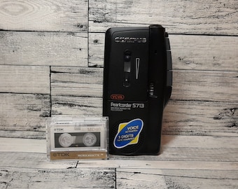 Vintage Olympus Pearlcorder S713, Microcassette Voice Recorder, 90s Dictaphone with TDK MC-90 Tape, Working Retro Gadget