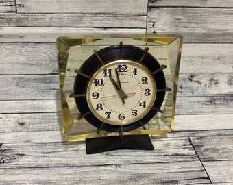 Vintage Slava Desk Clock, USSR Mid Century Acrylic Clock, Wind-Up Mechanical