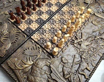Set da backgammon in rovere fatto a mano, 60 x 60 cm, gioco da tavolo in legno intagliato, regalo di lusso, scacchiera pieghevole con pezzi