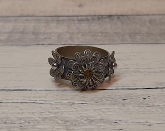 Vintage kopernikkelbloemring: USSR-volkssieraden, maat 17
